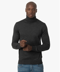 GEMO Pull homme à col roulé 100% laine mérinos Gris