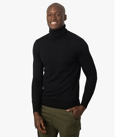 GEMO Pull homme à col roulé 100% laine mérinos noir standard