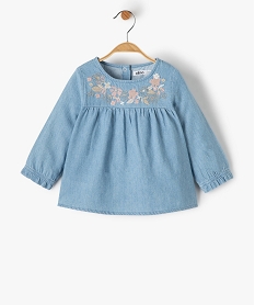 blouse bebe fille en chambray avec motifs brodes bleuF597401_1