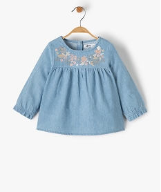 GEMO Blouse bébé fille en chambray avec motifs brodés Bleu