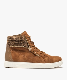 GEMO Baskets femme mid-cut en suédine unie et doublure chaude marron standard
