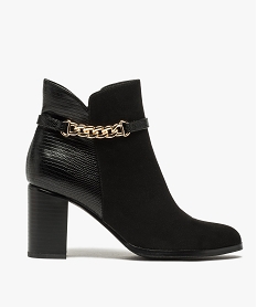 GEMO Boots femme à talon dessus suédine et imitation serpent noir standard