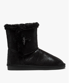 GEMO Boots fourrées femme à talon plat unies à détails brillants noir standard