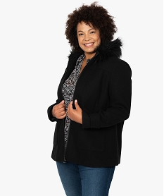 manteau femme grande taille court a capuche fantaisie noirF605301_1