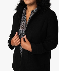 manteau femme grande taille court a capuche fantaisie noirF605301_2