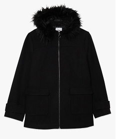 manteau femme grande taille court a capuche fantaisie noirF605301_4
