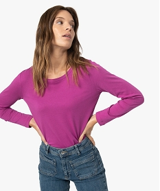 GEMO Tee-shirt femme à manches longues et large col rond Violet