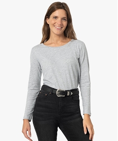 GEMO Tee-shirt femme à manches longues et large col rond Gris