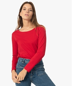 GEMO Tee-shirt femme à manches longues et large col rond rouge standard
