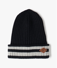 GEMO Bonnet garçon en maille côtelée avec revers bicolore Noir