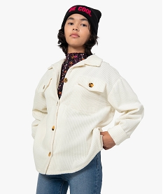 GEMO Veste fille en velours côtelé aspect chemise blanc chine