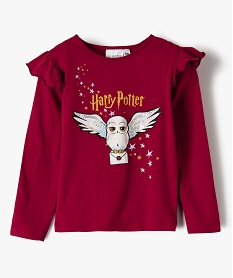 GEMO Tee-shirt fille avec motif chouette et sequins – Harry Potter Rouge