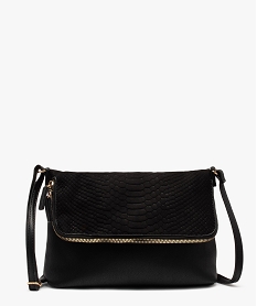 sac femme avec rabat zippe en matiere texturee noirF611401_1