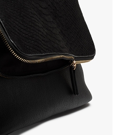 sac femme avec rabat zippe en matiere texturee noirF611401_3