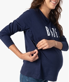 tee-shirt de grossesse et dallaitement a manches longues et inscription bleuF612401_2
