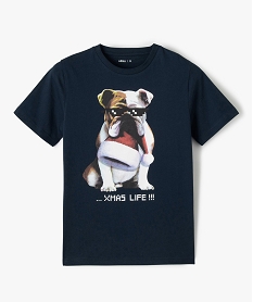 GEMO Tee-shirt garçon à manches courtes avec motif de Noël noir chine