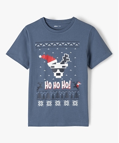 GEMO Tee-shirt garçon à manches courtes avec motif de Noël bleu standard
