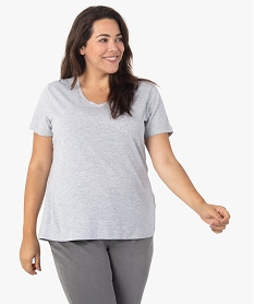 tee-shirt femme grande taille a col v et manches courtes gris t-shirts en cotonF616101_1