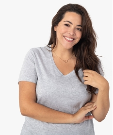 tee-shirt femme grande taille a col v et manches courtes gris t-shirts en cotonF616101_2