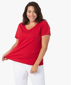 GEMO Tee-shirt femme grande taille à col V et manches courtes Rouge