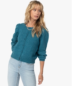GEMO Gilet femme en maille fantaisie à col rond Bleu