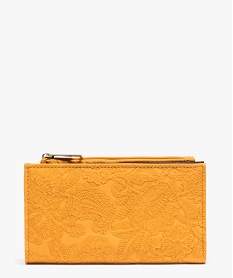 portefeuille femme avec motifs fleuris embosses jauneF626001_1