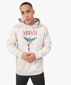 sweat homme a capuche avec motif - nirvana beigeF626601_1