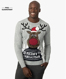 GEMO Pull de Noël homme avec motif renne et leds Gris