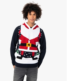 GEMO Pull de Noël homme à capuche avec Père Noël Bleu