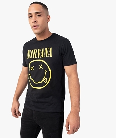 GEMO Tee-shirt homme à manches courtes imprimé smiley - Nirvana Noir