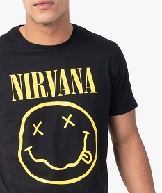 tee-shirt homme a manches courtes imprime smiley - nirvana noirF627401_2