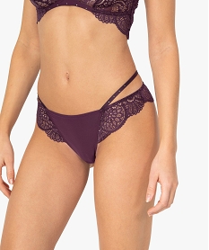 GEMO Tanga femme en microfibre et dentelle Violet