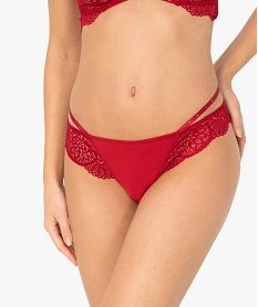 GEMO Tanga femme en microfibre et dentelle Rouge