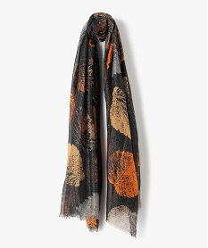 foulard femme paillete avec motif feuillage noirF631001_1