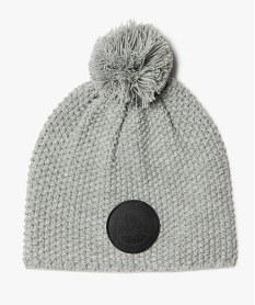 GEMO Bonnet homme uni à pompon et maille fantaisie Gris