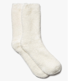 GEMO Chaussettes en maille chenille douce et épaisse femme blanc chine