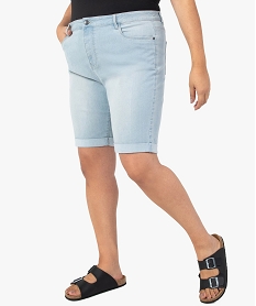 GEMO Bermuda femme grande taille en jean extensible avec revers cousus blanc chine
