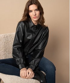 chemise femme en matiere synthetique imitation cuir noir chemisiersF640001_1