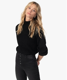 pull femme avec epaulettes et col montant noirF640501_1