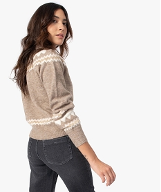 GEMO Pull femme avec motifs pailletés Brun