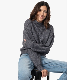 GEMO Pull femme torsadé à col montant Gris