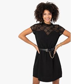 GEMO Robe femme à manches courtes avec haut dentelle Noir