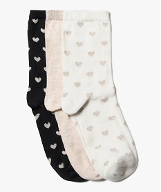 chaussettes femme tige haute a cœurs et paillettes (lot de 3) blanc standardF644001_1