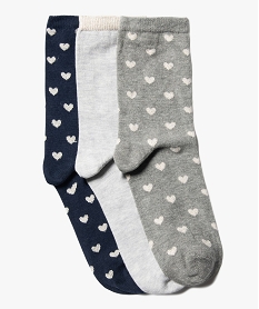 GEMO Chaussettes femme tige haute à cœurs et paillettes (lot de 3) Gris