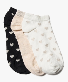 GEMO Chaussettes femme ultra courtes à cœurs et paillettes (lot de 3) blanc standard