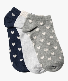 GEMO Chaussettes femme ultra courtes à cœurs et paillettes (lot de 3) Gris