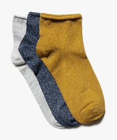 GEMO Chaussettes femme à paillettes tige courte (lot de 3 paires) Bleu