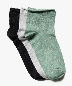 GEMO Chaussettes femme à paillettes tige courte (lot de 3 paires) Vert