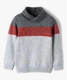 pull garcon en maille tricolore a col chale gris pullsF648801_1