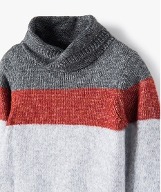pull garcon en maille tricolore a col chale gris pullsF648801_2